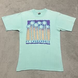 Ft. Lauderdale T Shirt Mens S Blue Palm Tree Short Sleeve USA Made Vintage